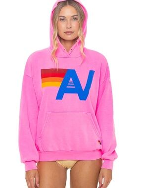 AVIATOR NATION LOGO PULLOVER RELAXED HOODIE - NEON PINK